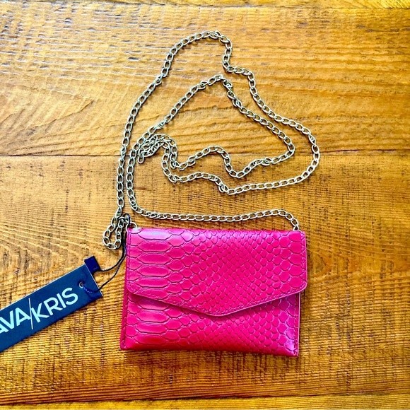 New Ava + Kris Meg Ruby Red Faux Snake Embossed Leather Card Holder Mini Purse
